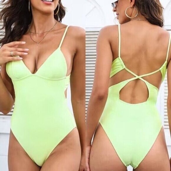 NWT Lime Green Sexy One Piece Swimsuit Size XL Bathing Suit - Picture 1 of 5